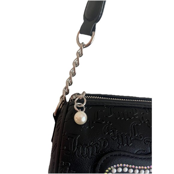 Juicy Couture Black Barrel Shoulder Bag With Rhinestone Logo & Chain Strap - Picture 9 of 14